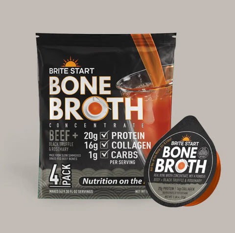Brite start bone broth concentrate, beef flavor with black truffle and balsamic.