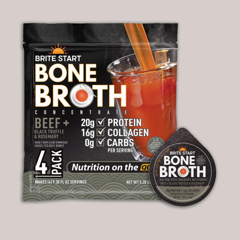 Brite start bone broth concentrate, beef flavor with black truffle and rosemary.