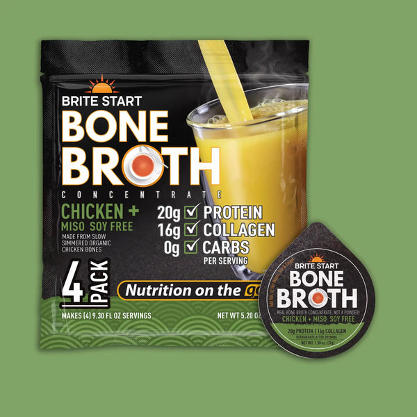 Brite start chicken + miso soy-free bone broth concentrate, 4-pack.